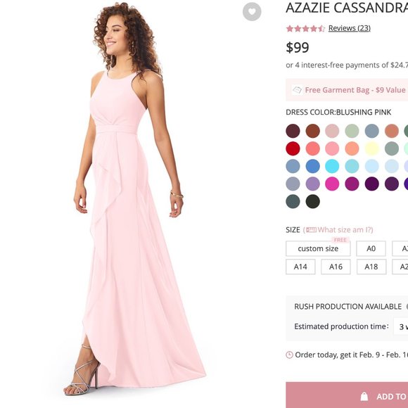 Azazie Cassandra in Blushing Pink - Petite XXS - Picture 5 of 7